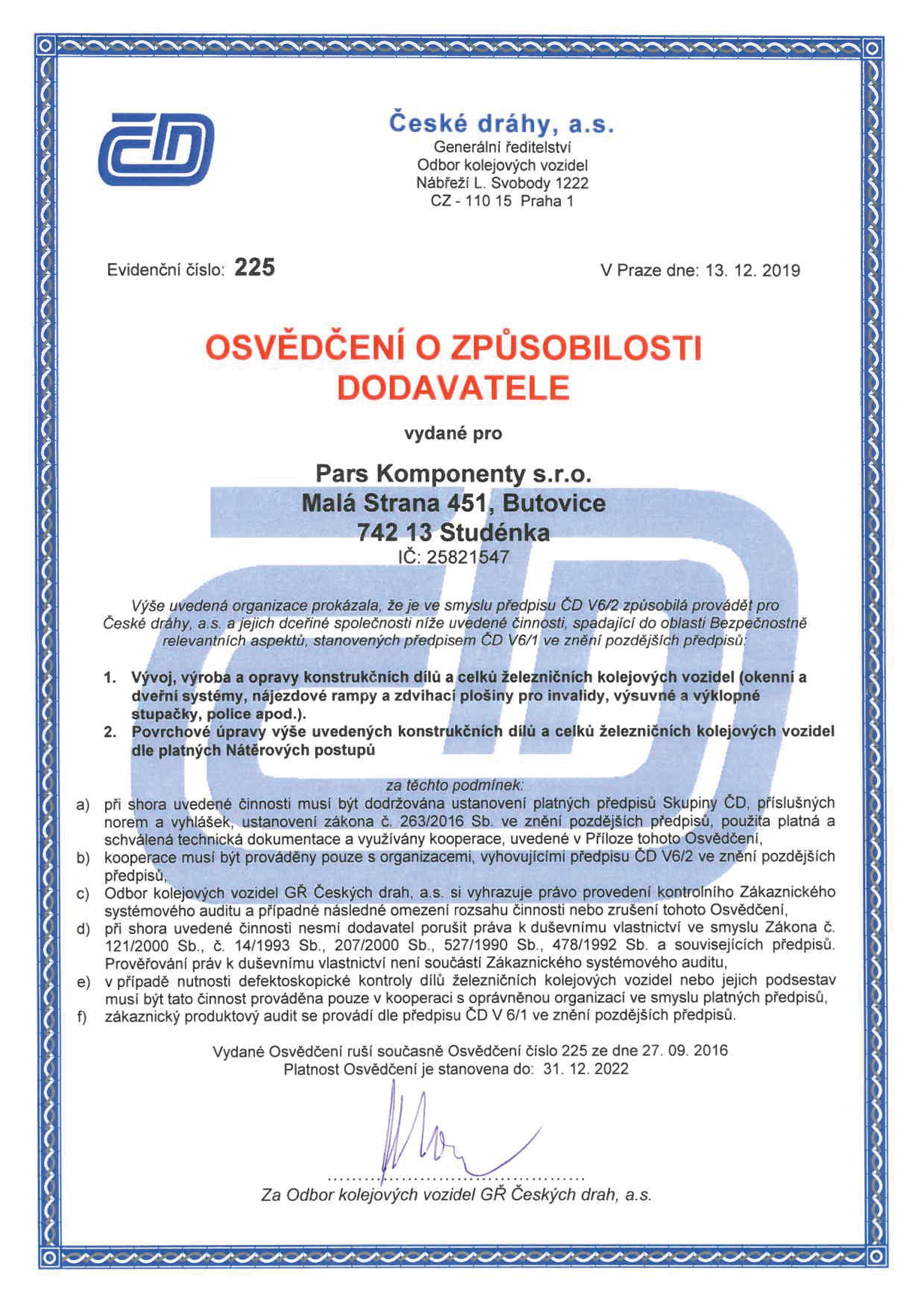 Сертификат ČD